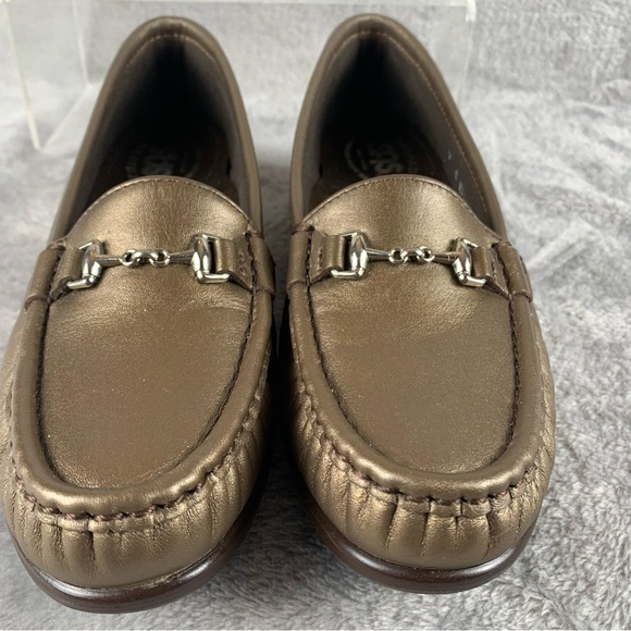 SAS Loafers Shoes Women 7 Medium Metallic Bronze Leather Metro Horsebit Moc Toe - Picture 4 of 12